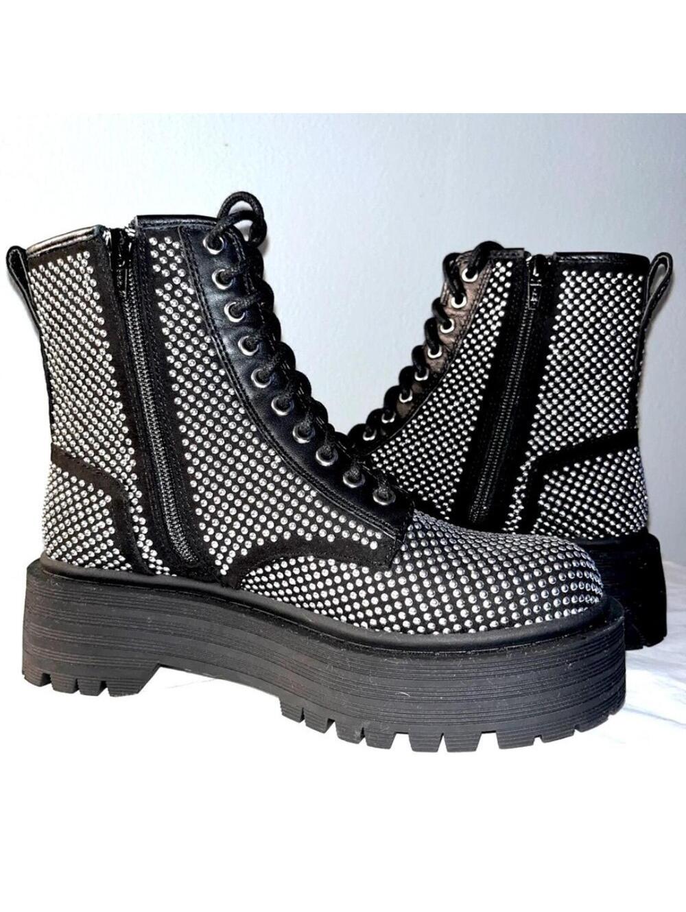 Gianni Bini Non-Stop Studded Combat Boots Chunky Lug Sole Platform Booties - Picture 6 of 7